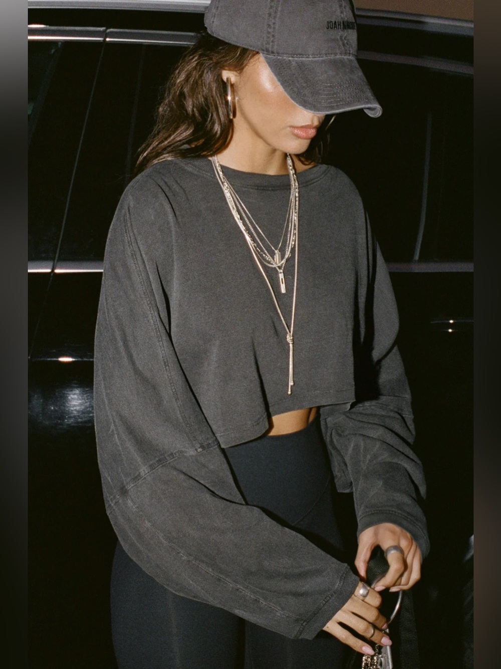 Joah Brown Slouchy Crop Long Sleeve Top